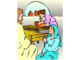 Mary sitting at Jesus` feet while Martha works